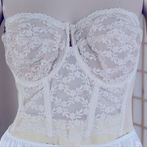34C Vintage Cream Floral Lace Bustier Bra Lingerie ~ Backless by Young Smoothie